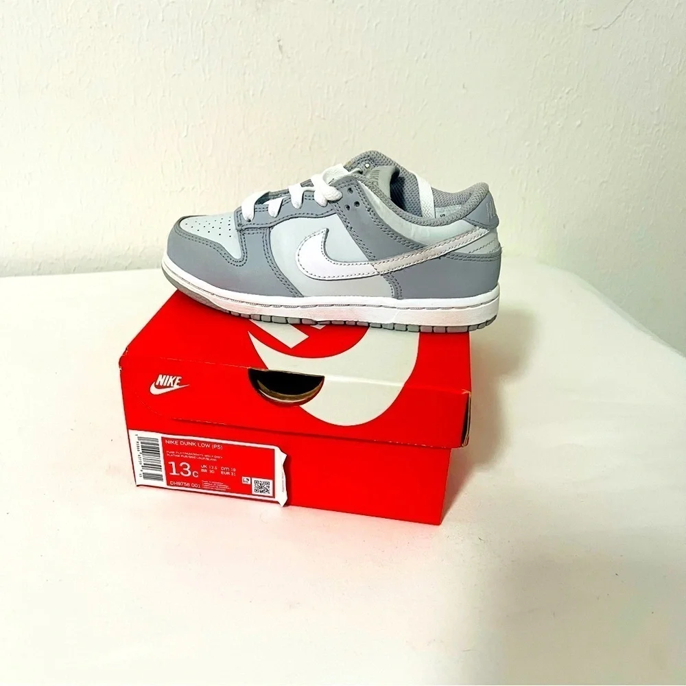 Nike Dunk Low (PS) Size 13C Pure Platinum/White-Wolf Grey Shoes DH9756-001 Box
